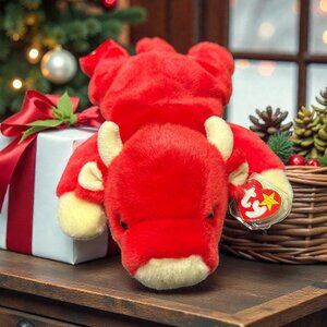 TY Beanie Buddy “Snort” the Bull Plush, Large Red Bull
